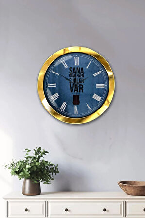 Hediyelik 36 Cm Gold Metal Çay Duvar Saati