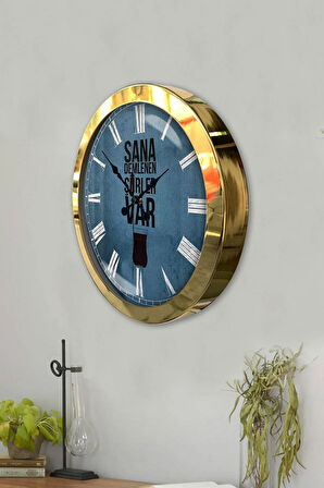 Hediyelik 36 Cm Gold Metal Çay Duvar Saati