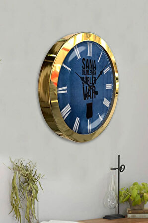 Hediyelik 36 Cm Gold Metal Çay Duvar Saati