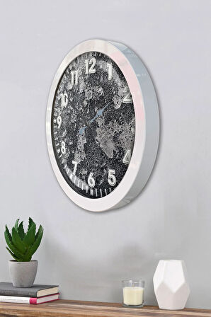 Hediyelik 36 Cm Beyaz Metal Kreter Duvar Saati