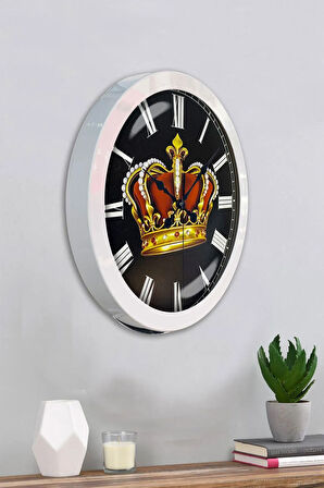 36 Cm Beyaz Metal Kral Tacı Duvar Saati