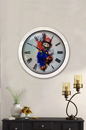 Hediyelik 36 Cm Beyaz Metal Mario Duvar Saati