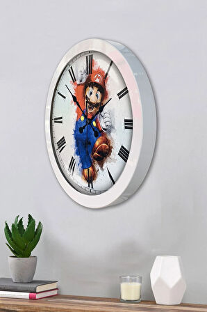 Hediyelik 36 Cm Beyaz Metal Mario Duvar Saati