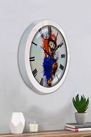 Hediyelik 36 Cm Beyaz Metal Mario Duvar Saati