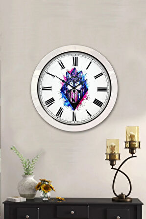 Hediyelik 36 Cm Beyaz Metal Kurt Duvar Saati