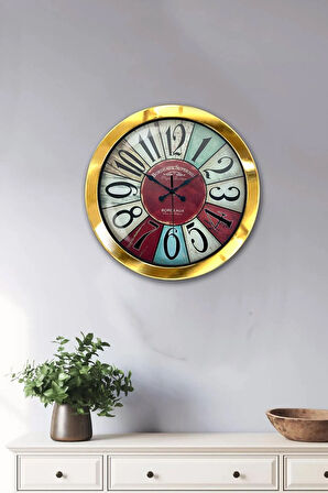 Hediyelik 36 Cm Gold Metal Bordeaux Duvar Saati