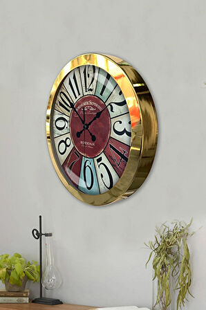 Hediyelik 36 Cm Gold Metal Bordeaux Duvar Saati