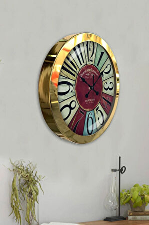 Hediyelik 36 Cm Gold Metal Bordeaux Duvar Saati