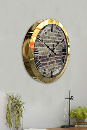 36 Cm Gold Metal Taş Duvar Duvar Saati