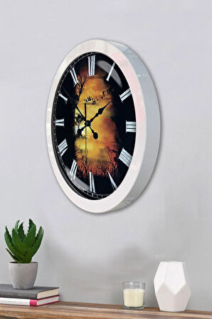 Hediyelik 36 Cm Beyaz Metal Manzara Duvar Saati
