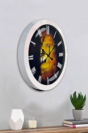 Hediyelik 36 Cm Beyaz Metal Manzara Duvar Saati