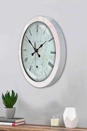 Hediyelik 36 Cm Beyaz Metal Roman Duvar Saati