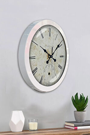 Hediyelik 36 Cm Beyaz Metal Roman Duvar Saati