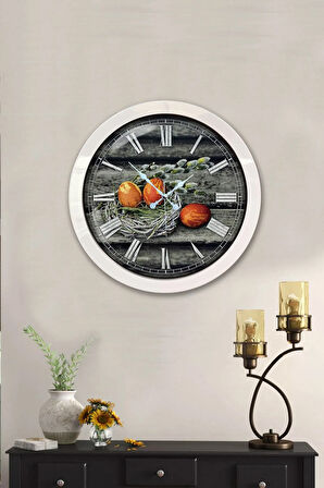 Hediyelik 36 Cm Beyaz Metal Yumurta Duvar Saati