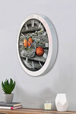 Hediyelik 36 Cm Beyaz Metal Yumurta Duvar Saati