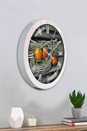 Hediyelik 36 Cm Beyaz Metal Yumurta Duvar Saati