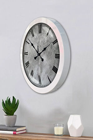 Hediyelik 36 Cm Beyaz Metal Kreter Duvar Saati