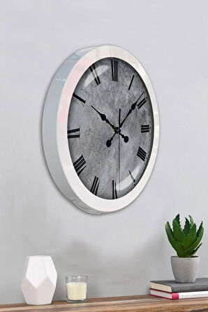 Hediyelik 36 Cm Beyaz Metal Kreter Duvar Saati