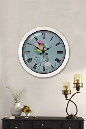 Hediyelik 36 Cm Beyaz Metal Makaron Duvar Saati