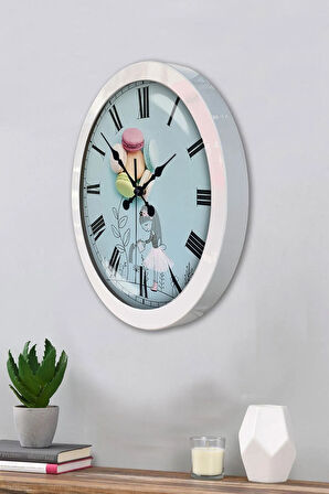 Hediyelik 36 Cm Beyaz Metal Makaron Duvar Saati