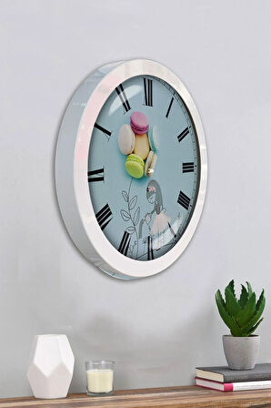 Hediyelik 36 Cm Beyaz Metal Makaron Duvar Saati