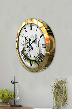 Hediyelik 36 Cm Gold Metal Dekoratif Duvar Saati