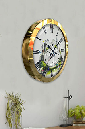 Hediyelik 36 Cm Gold Metal Dekoratif Duvar Saati
