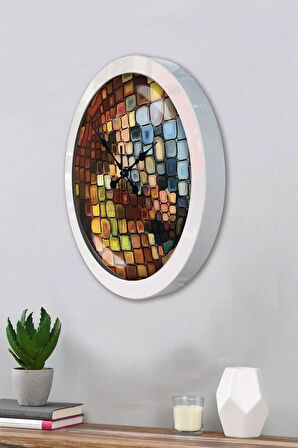 Hediyelik 36 Cm Beyaz Metal Rengarenk Duvar Saati