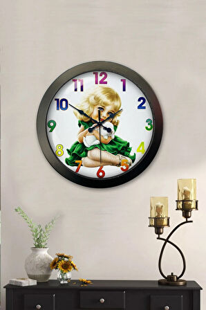 Hediyelik 36 Cm Siyah Metal Çocuk Duvar Saati