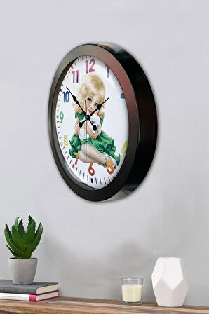 Hediyelik 36 Cm Siyah Metal Çocuk Duvar Saati