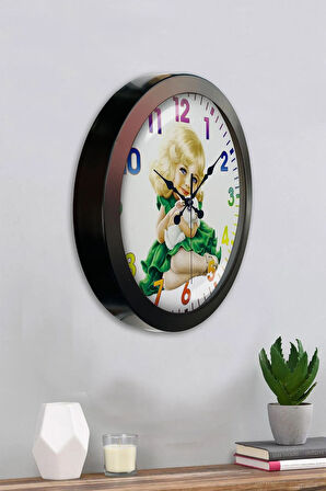 Hediyelik 36 Cm Siyah Metal Çocuk Duvar Saati