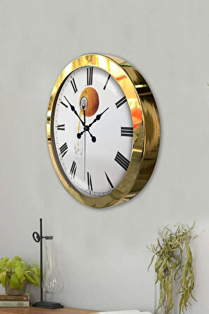 Hediyelik 36 Cm Gold Metal Portakal Duvar Saati