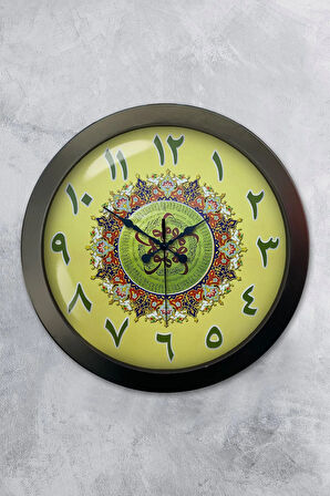 36 Cm Siyah Metal Çini Deseni Duvar Saati