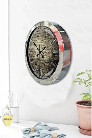 Hediyelik 36 Cm Krom Metal Eskitme Duvar Saati