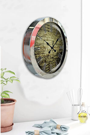 Hediyelik 36 Cm Krom Metal Eskitme Duvar Saati