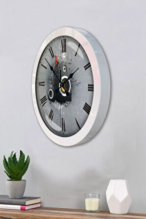 Hediyelik 36 Cm Beyaz Metal Music Duvar Saati