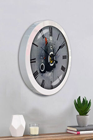 Hediyelik 36 Cm Beyaz Metal Music Duvar Saati