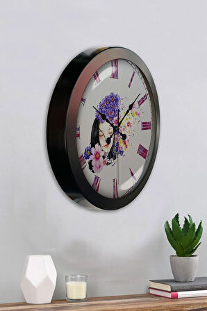 Hediyelik 36 Cm Siyah Metal Güzellik Duvar Saati