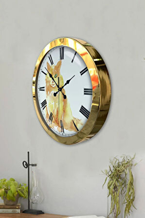 Hediyelik 36 Cm Gold Metal Kedi Duvar Saati