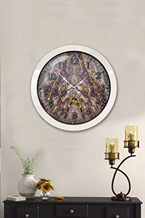 36 Cm Beyaz Metal Yeni Mermer Duvar Saati