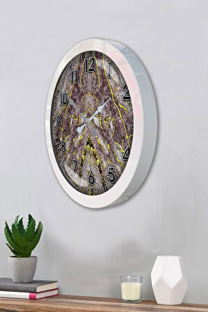 36 Cm Beyaz Metal Yeni Mermer Duvar Saati