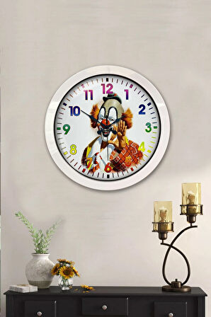 Hediyelik 36 Cm Beyaz Metal Palyaço Duvar Saati