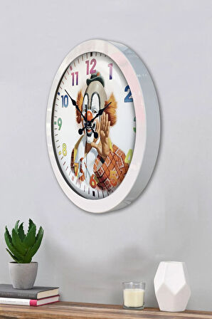 Hediyelik 36 Cm Beyaz Metal Palyaço Duvar Saati