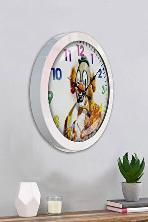 Hediyelik 36 Cm Beyaz Metal Palyaço Duvar Saati