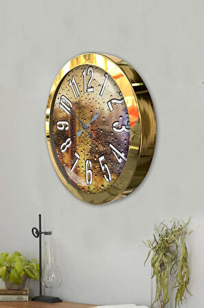 Hediyelik 36 Cm Gold Metal Modern Duvar Saati