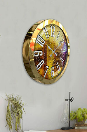 Hediyelik 36 Cm Gold Metal Modern Duvar Saati