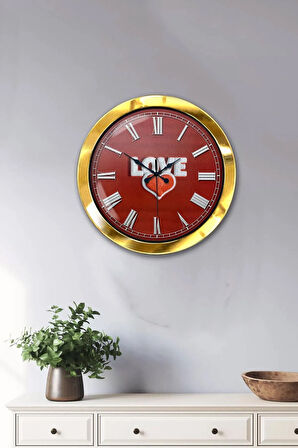 Hediyelik 36 Cm Gold Metal Love Duvar Saati