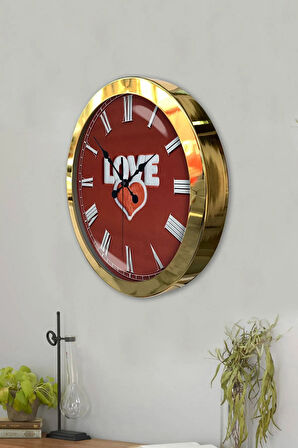 Hediyelik 36 Cm Gold Metal Love Duvar Saati
