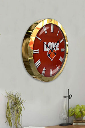 Hediyelik 36 Cm Gold Metal Love Duvar Saati