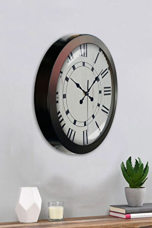 36 Cm Siyah Metal Klasik Roma Duvar Saati